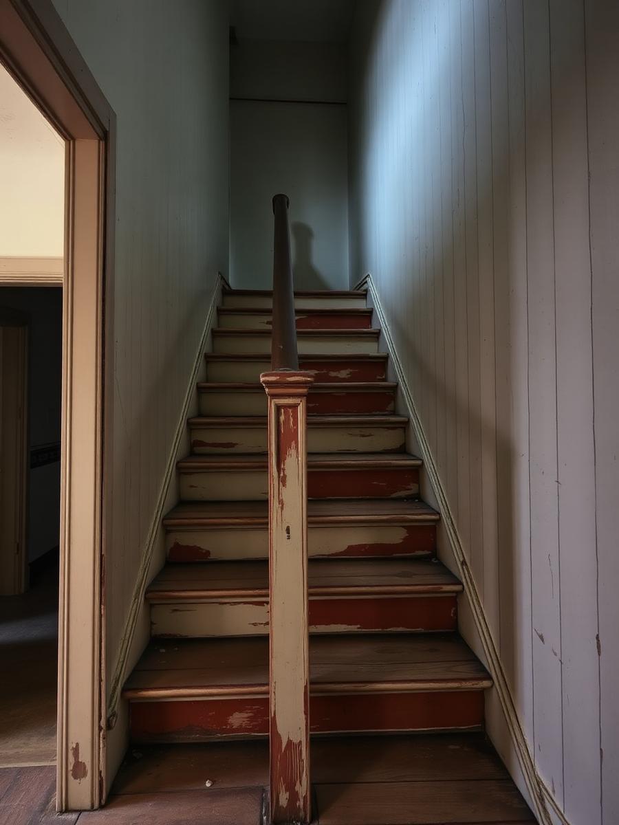 Voor — Oude trap met afgebladderde verf